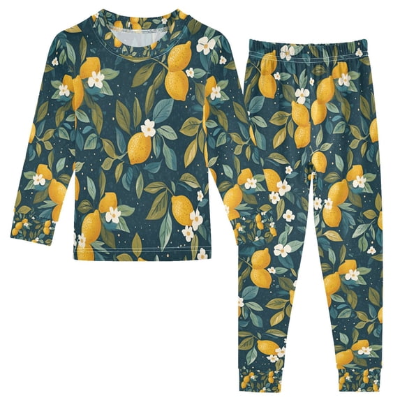 FORMRS Kids Pajama Set Cotton Long Sleeve Top and Pants 2-Piece Lounge Sleepwear, Sizes 18M-8Y, Blue Lemons