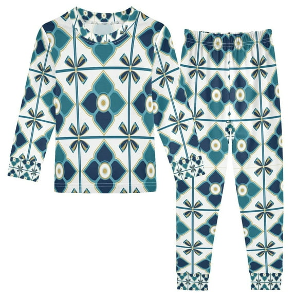 FORMRS Long Sleeve Top and Pants Pajama Set for Niños 2-Piece Sleepwear, Sizes 18M-8Y, Blue Mosaic Pattern