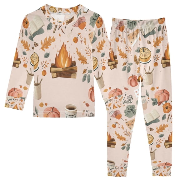 FORMRS Long Sleeve Top and Pants Pajama Set for Niños 2-Piece Sleepwear, Sizes 18M-8Y, Campfire Pattern