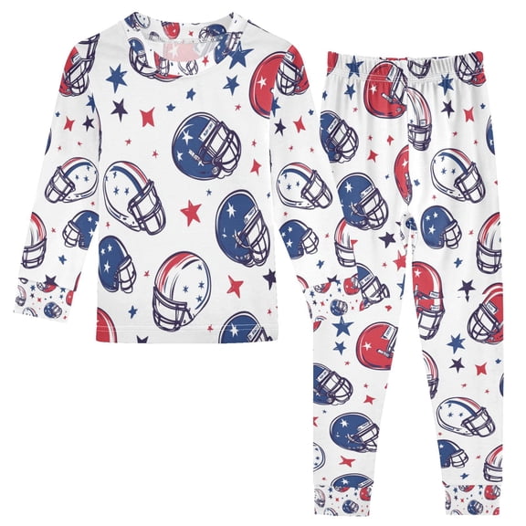 FORMRS Long Sleeve Top and Pants Pajama Set for Niños 2-Piece Sleepwear, Sizes 18M-8Y, Cartoon American Football Helmets