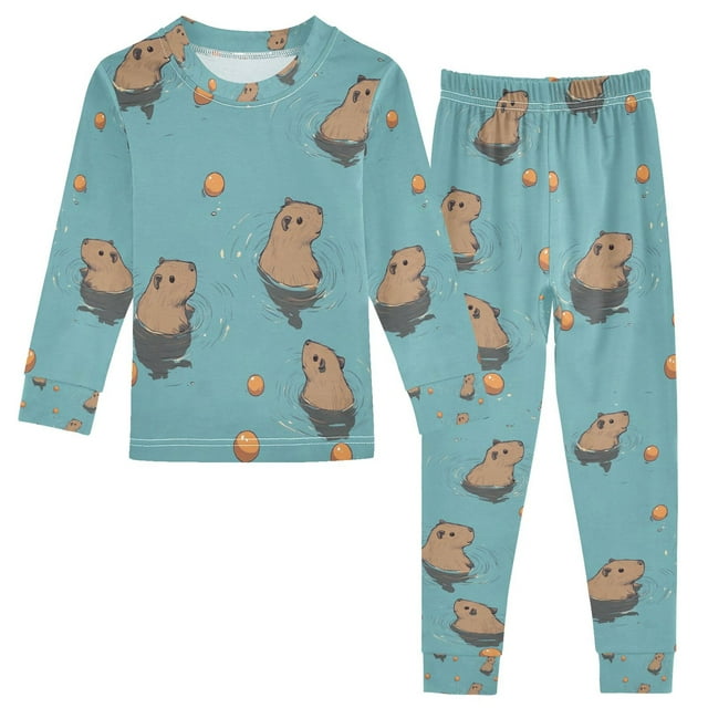 FORMRS Long Sleeve Top and Pants Pajama Set for Niños 2-Piece Sleepwear, Sizes 18M-8Y, Cartoon Capybaras