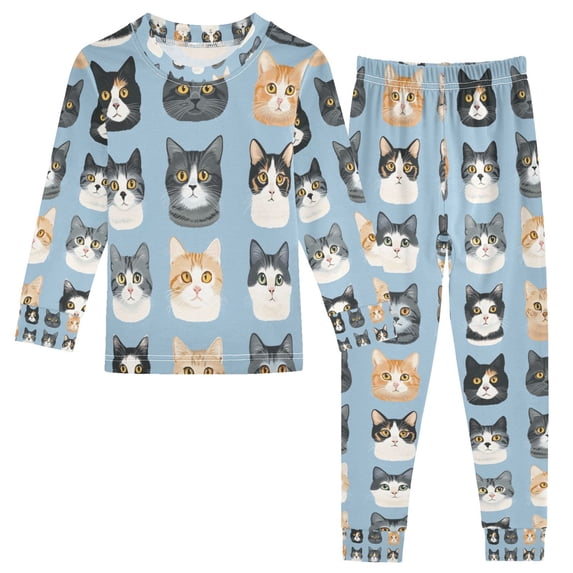 FORMRS Long Sleeve Top and Pants Pajama Set for Niños 2-Piece Sleepwear, Sizes 18M-8Y, Cartoon Cute Cat