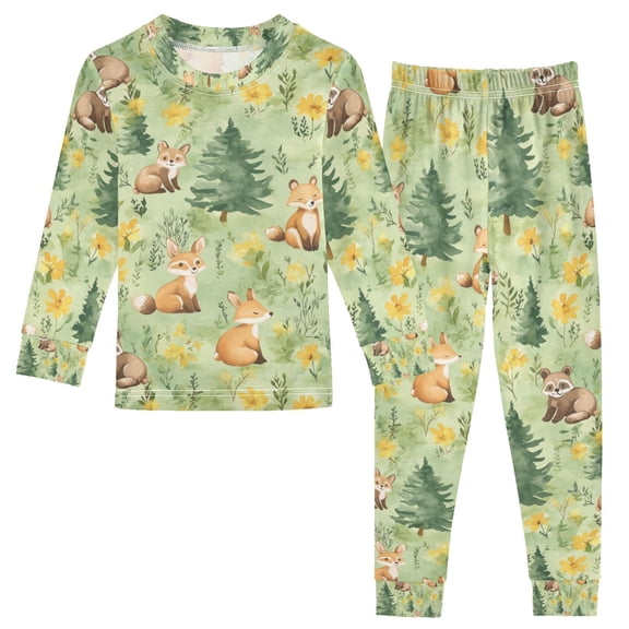 FORMRS Toddler Unisex Long Sleeve Top and Pants Pajama Set 2-Piece Sleepwear, Sizes 18M-8Y, Cartoon Forest Animals