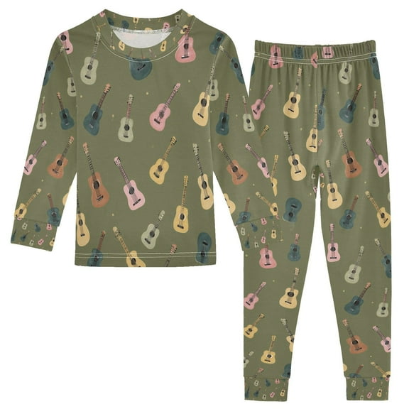 FORMRS Toddler Unisex Long Sleeve Top and Pants Pajama Set 2-Piece Sleepwear, Sizes 18M-8Y, Cartoon Guitar Pattern