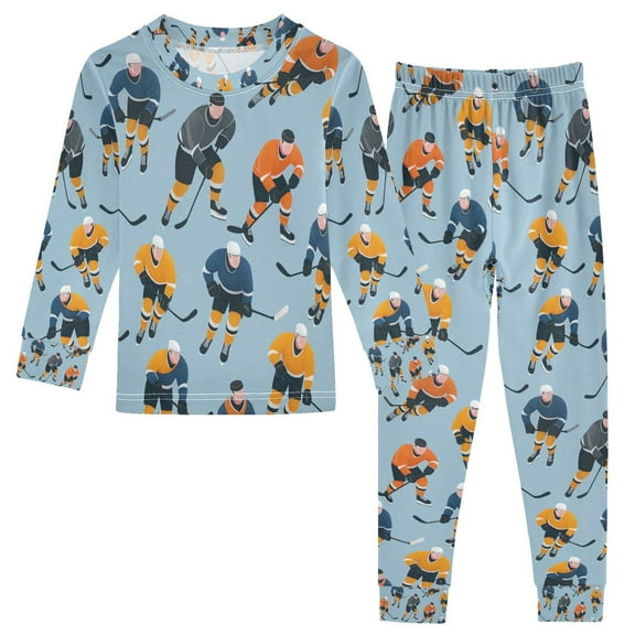 FORMRS Long Sleeve Top and Pants Pajama Set for Niños 2-Piece Sleepwear, Sizes 18M-8Y, Cartoon Hockey Pattern