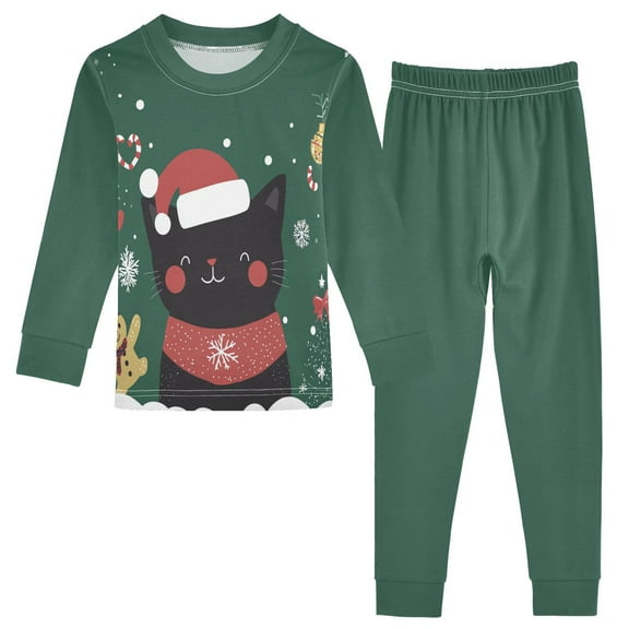 FORMRS Toddler Unisex Long Sleeve Top and Pants Pajama Set 2-Piece Sleepwear, Sizes 18M-8Y, Christmas Cat