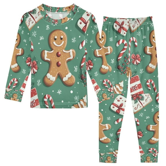FORMRS Long Sleeve Top and Pants Pajama Set for Niños 2-Piece Sleepwear, Sizes 18M-8Y, Christmas Gingerbread