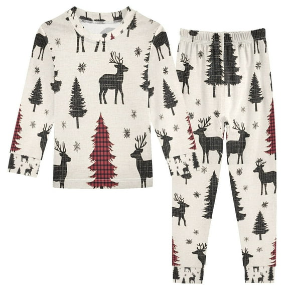 FORMRS Long Sleeve Top and Pants Pajama Set for Niños 2-Piece Sleepwear, Sizes 18M-8Y, Christmas Plaid Forest