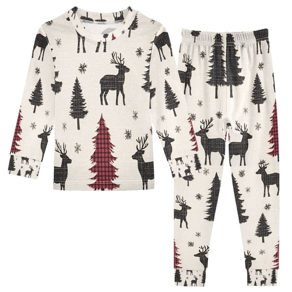 FORMRS Long Sleeve Top and Pants Pajama Set for Niños 2-Piece Sleepwear, Sizes 18M-8Y, Christmas Plaid Forest