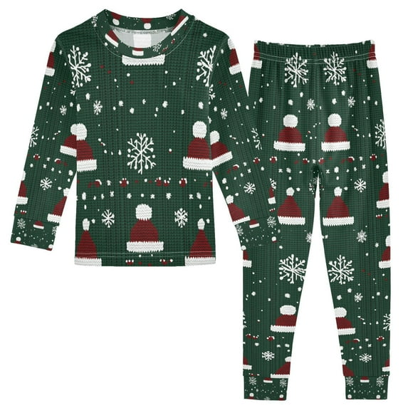 FORMRS Toddler Unisex Long Sleeve Top and Pants Pajama Set 2-Piece Sleepwear, Sizes 18M-8Y, Christmas Santa Hats