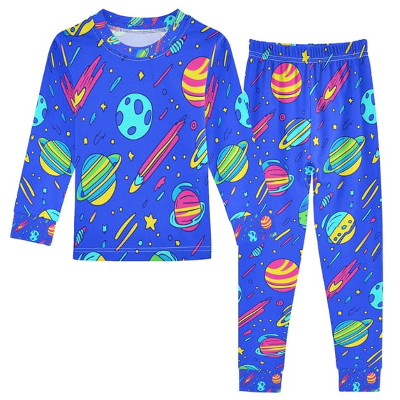 FORMRS Toddler Unisex Long Sleeve Top and Pants Pajama Set 2-Piece Sleepwear, Sizes 18M-8Y, Colorful Cartoon Planets