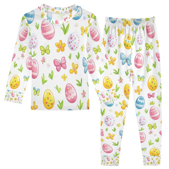 FORMRS Long Sleeve Top and Pants Pajama Set for Niños 2-Piece Sleepwear, Sizes 18M-8Y, Colorful Easter Eggs