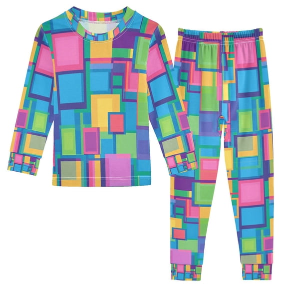 FORMRS Kids Pajama Set Cotton Long Sleeve Top and Pants 2-Piece Lounge Sleepwear, Sizes 18M-8Y, Colorful Geometric Pattern