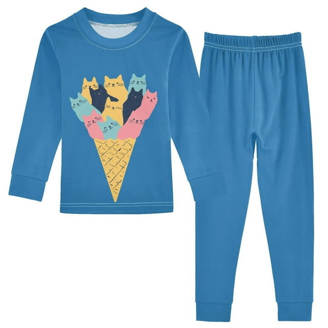 FORMRS Long Sleeve Top and Pants Pajama Set for Niños 2-Piece Sleepwear, Sizes 18M-8Y, Colorful Ice Cream Cat