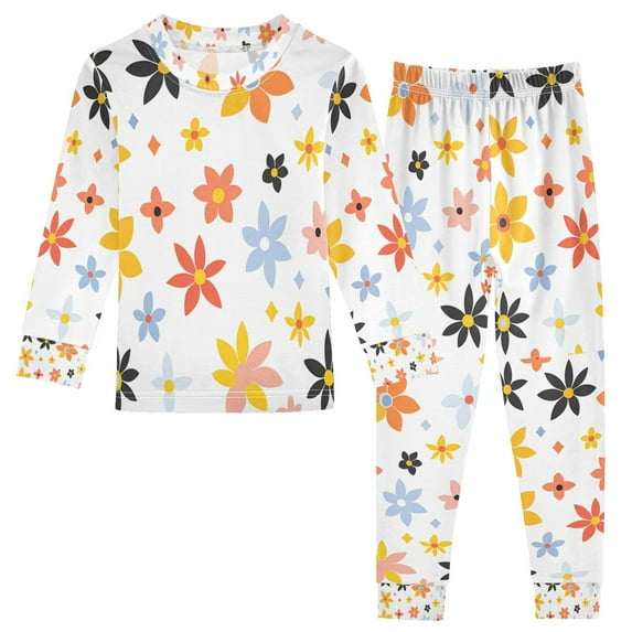 FORMRS Long Sleeve Top and Pants Pajama Set for Niños 2-Piece Sleepwear, Sizes 18M-8Y, Colorful Retro Floral