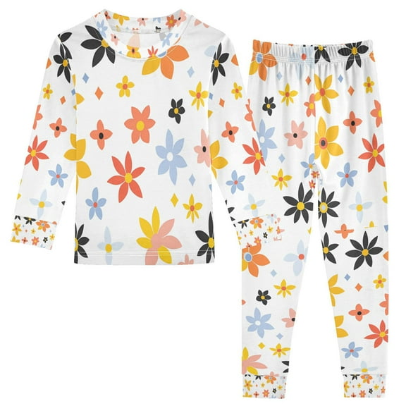 FORMRS Long Sleeve Top and Pants Pajama Set for Niños 2-Piece Sleepwear, Sizes 18M-8Y, Colorful Retro Floral