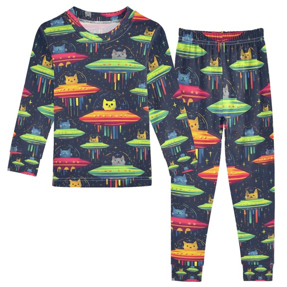 FORMRS Long Sleeve Top and Pants Pajama Set for Niños 2-Piece Sleepwear, Sizes 18M-8Y, Colorful Space Cat