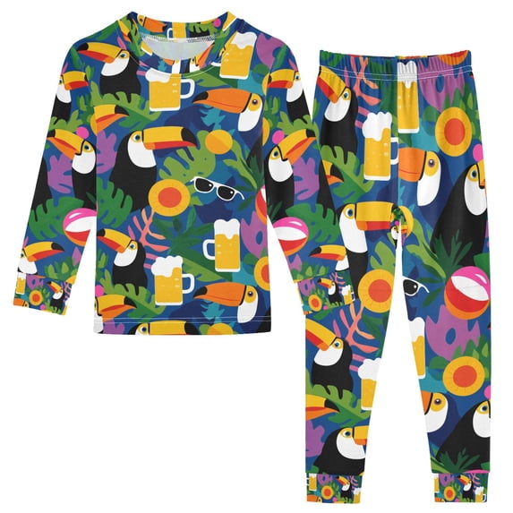 FORMRS Toddler Unisex Long Sleeve Top and Pants Pajama Set 2-Piece Sleepwear, Sizes 18M-8Y, Colorful Toucans Pattern