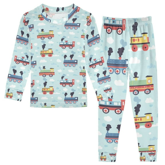 FORMRS Toddler Unisex Long Sleeve Top and Pants Pajama Set 2-Piece Sleepwear, Sizes 18M-8Y, Colorful Trains