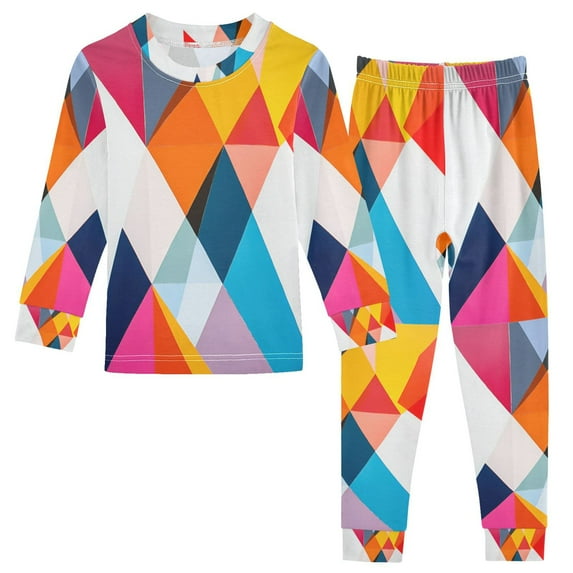 FORMRS Long Sleeve Top and Pants Pajama Set for Niños 2-Piece Sleepwear, Sizes 18M-8Y, Colorful Triangles