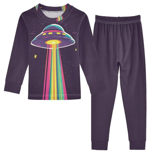 FORMRS Long Sleeve Top and Pants Pajama Set for Niños 2-Piece Sleepwear, Sizes 18M-8Y, Colorful UFO