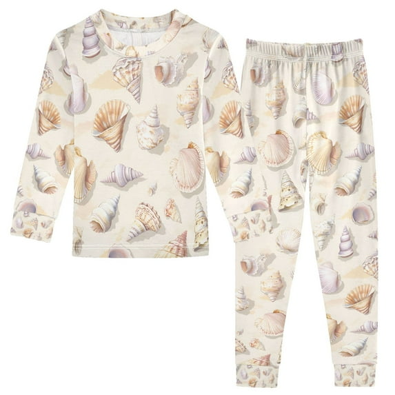 FORMRS Long Sleeve Top and Pants Pajama Set for Niños 2-Piece Sleepwear, Sizes 18M-8Y, Colorful Watercolor Seashells