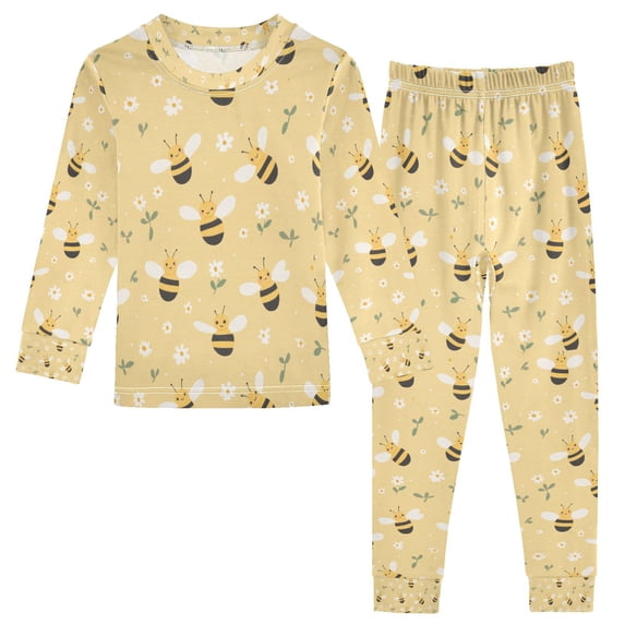 FORMRS Long Sleeve Top and Pants Pajama Set for Niños 2-Piece Sleepwear, Sizes 18M-8Y, Cute Bee Pattern
