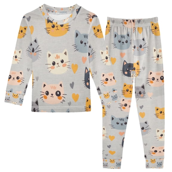 FORMRS Long Sleeve Top and Pants Pajama Set for Niños 2-Piece Sleepwear, Sizes 18M-8Y, Cute Cartoon Cat