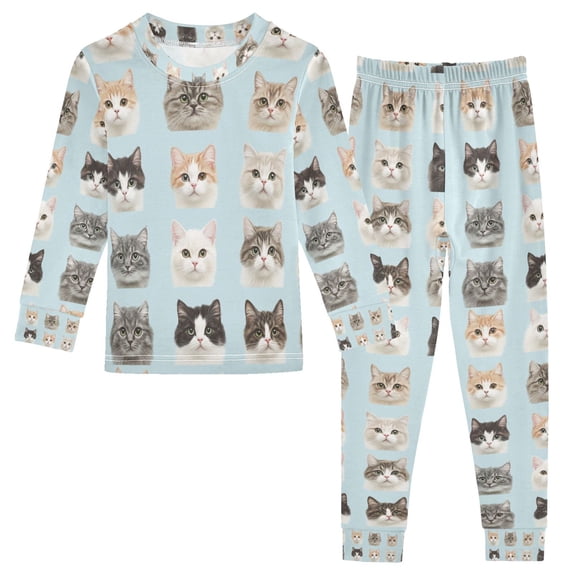 FORMRS Toddler Unisex Long Sleeve Top and Pants Pajama Set 2-Piece Sleepwear, Sizes 18M-8Y, Cute Cat Faces