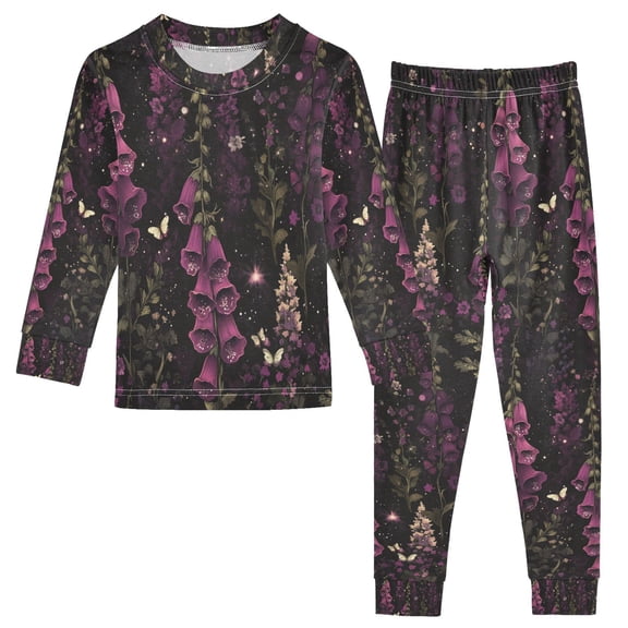 FORMRS Long Sleeve Top and Pants Pajama Set for Niños 2-Piece Sleepwear, Sizes 18M-8Y, Dark Purple Floral Pattern