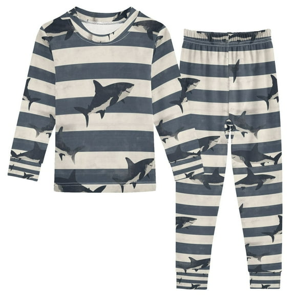 FORMRS Long Sleeve Top and Pants Pajama Set for Niños 2-Piece Sleepwear, Sizes 18M-8Y, Dark Sharks