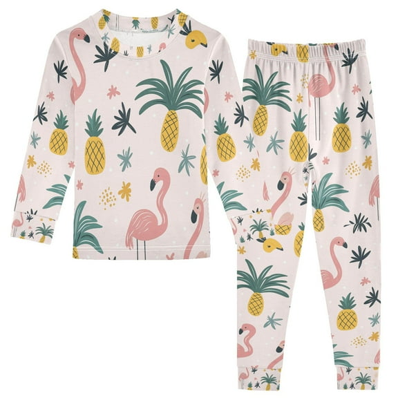 FORMRS Long Sleeve Top and Pants Pajama Set for Niños 2-Piece Sleepwear, Sizes 18M-8Y, Flamingo Pattern