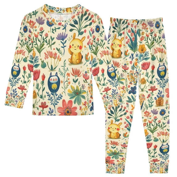 FORMRS Long Sleeve Top and Pants Pajama Set for Niños 2-Piece Sleepwear, Sizes 18M-8Y, Floral Animals
