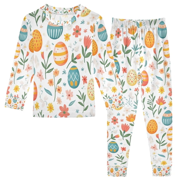 FORMRS Toddler Unisex Long Sleeve Top and Pants Pajama Set 2-Piece Sleepwear, Sizes 18M-8Y, Floral Easter Eggs