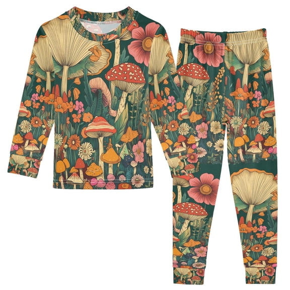 FORMRS Long Sleeve Top and Pants Pajama Set for Niños 2-Piece Sleepwear, Sizes 18M-8Y, Floral Mushroom