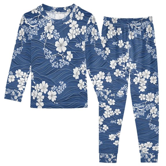 FORMRS Long Sleeve Top and Pants Pajama Set for Niños 2-Piece Sleepwear, Sizes 18M-8Y, Floral Ocean Waves