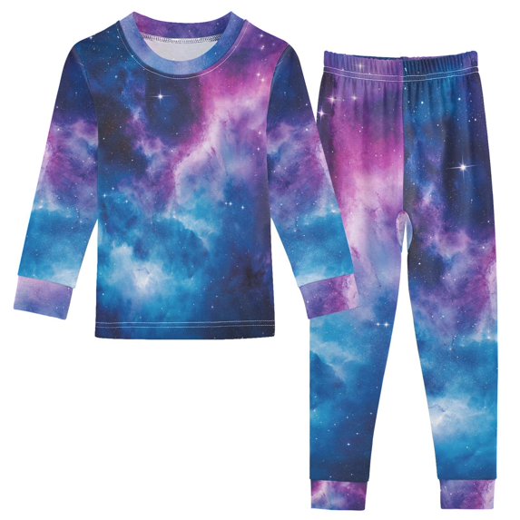 FORMRS Long Sleeve Top and Pants Pajama Set for Niños 2-Piece Sleepwear, Sizes 18M-8Y, Galaxy Pattern