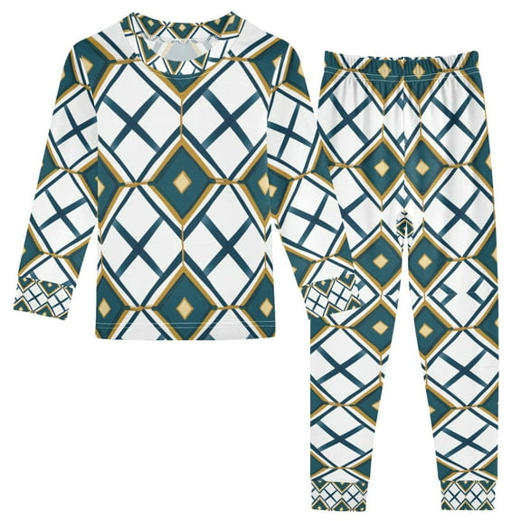 FORMRS Toddler Unisex Long Sleeve Top and Pants Pajama Set 2-Piece Sleepwear, Sizes 18M-8Y, Gold Geometric Pattern