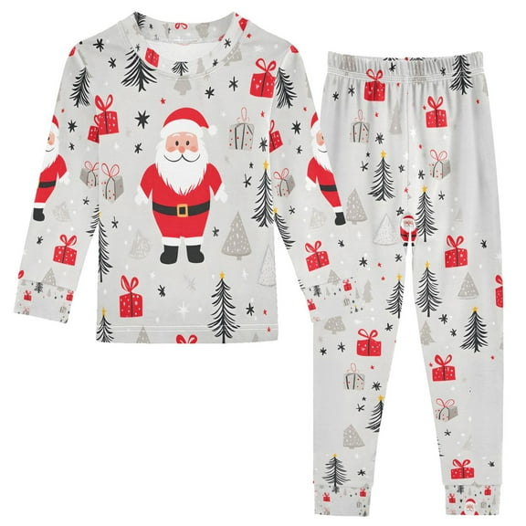 FORMRS Long Sleeve Top and Pants Pajama Set for Niños 2-Piece Sleepwear, Sizes 18M-8Y, Gray Christmas Santa
