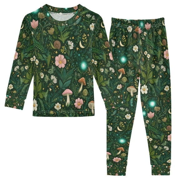 FORMRS Toddler Unisex Long Sleeve Top and Pants Pajama Set 2-Piece Sleepwear, Sizes 18M-8Y, Green Forest Pattern