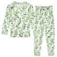 thumbnail image 1 of FORMRS Long Sleeve Top and Pants Pajama Set for Niños 2-Piece Sleepwear, Sizes 18M-8Y, Green Leafy Pattern, 1 of 6