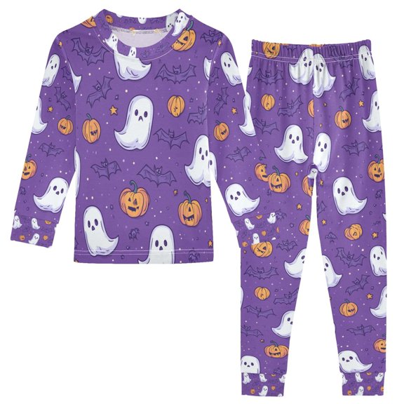FORMRS Long Sleeve Top and Pants Pajama Set for Niños 2-Piece Sleepwear, Sizes 18M-8Y, Halloween Purple Ghosts