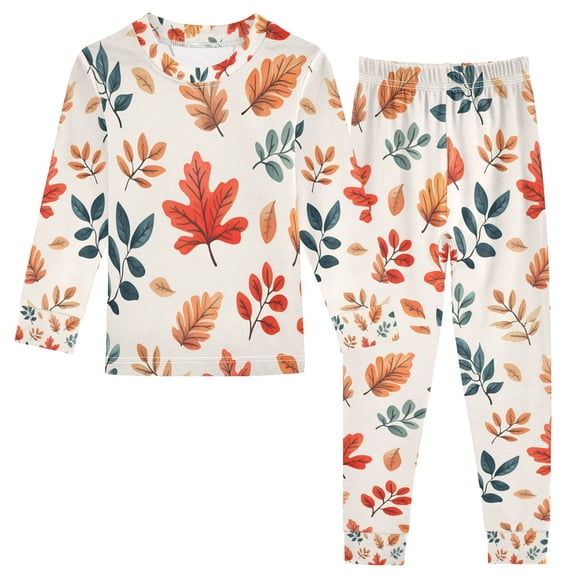FORMRS Long Sleeve Top and Pants Pajama Set for Niños 2-Piece Sleepwear, Sizes 18M-8Y, Hand Drawn Autumn Leaves