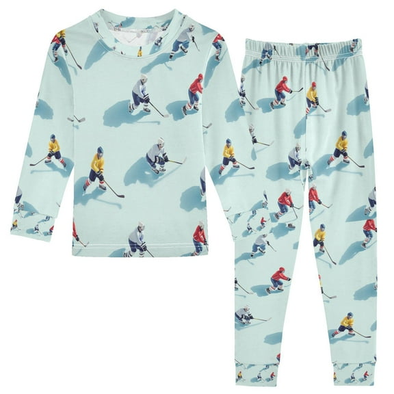 FORMRS Long Sleeve Top and Pants Pajama Set for Niños 2-Piece Sleepwear, Sizes 18M-8Y, Ice Hockey