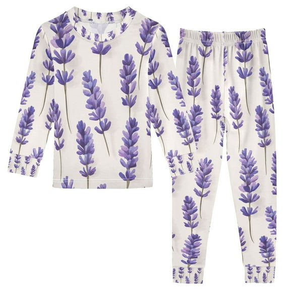 FORMRS Long Sleeve Top and Pants Pajama Set for Niños 2-Piece Sleepwear, Sizes 18M-8Y, Lavender Pattern