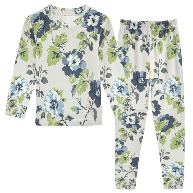 FORMRS Long Sleeve Top and Pants Pajama Set for Niños 2-Piece Sleepwear, Sizes 18M-8Y, Light Floral Pattern