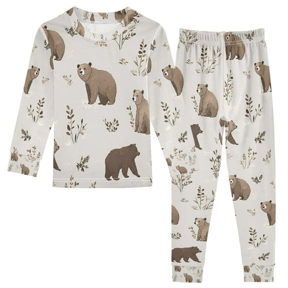 FORMRS Long Sleeve Top and Pants Pajama Set for Niños 2-Piece Sleepwear, Sizes 18M-8Y, Light Gray Bears