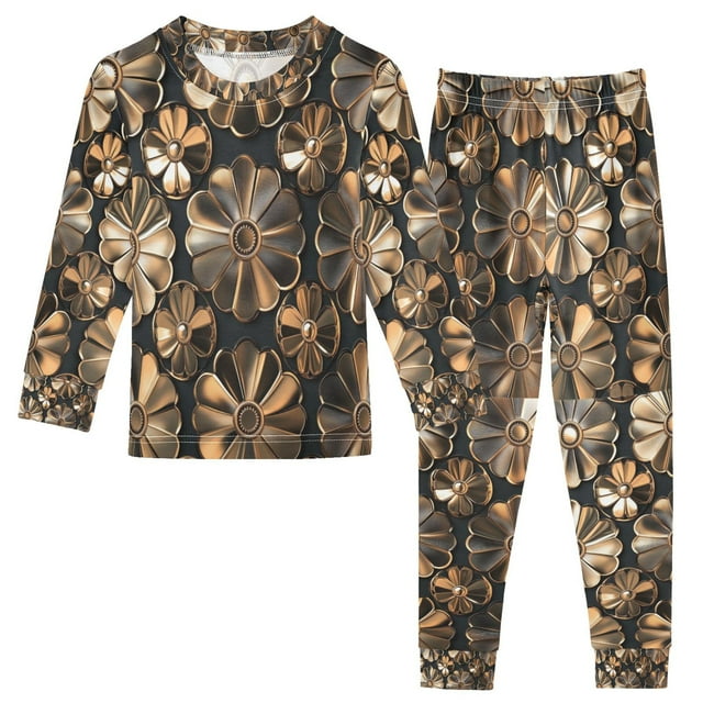 FORMRS Long Sleeve Top and Pants Pajama Set for Niños 2-Piece Sleepwear, Sizes 18M-8Y, Metallic Flower
