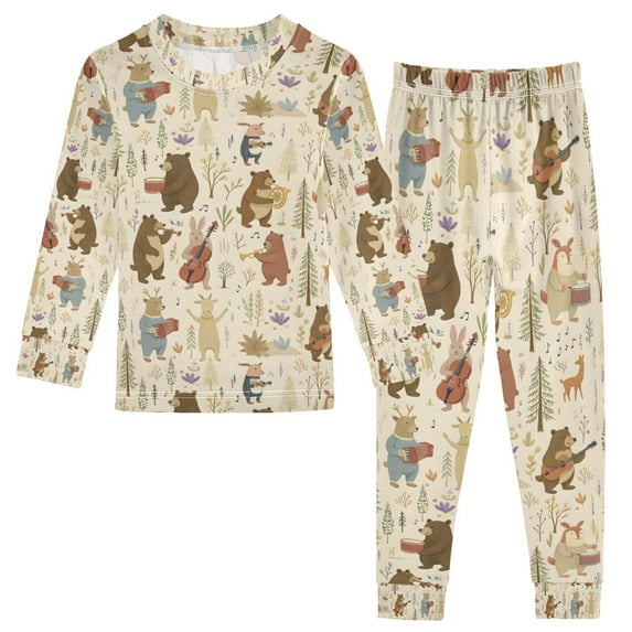 FORMRS Toddler Unisex Long Sleeve Top and Pants Pajama Set 2-Piece Sleepwear, Sizes 18M-8Y, Musical Animals Pattern