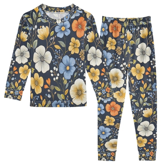FORMRS Long Sleeve Top and Pants Pajama Set for Niños 2-Piece Sleepwear, Sizes 18M-8Y, Navy Floral Pattern